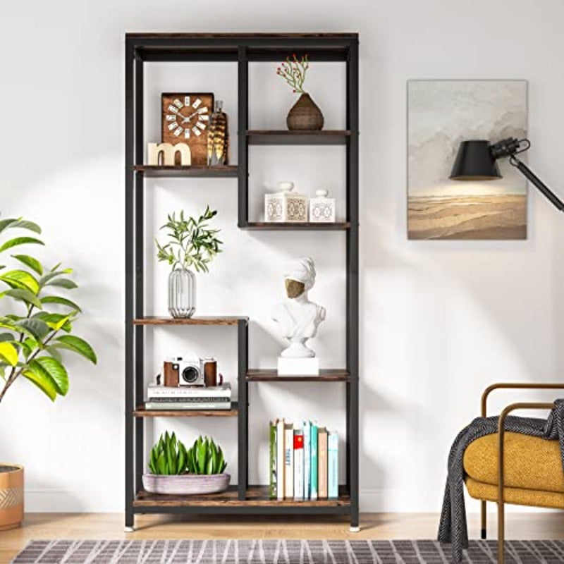 6-Tier Tall Bookshelf Bookcase Industrial 8-Shelf Open Bookcase Storage Display Book Shelves for Living Room Home Office - Image 4