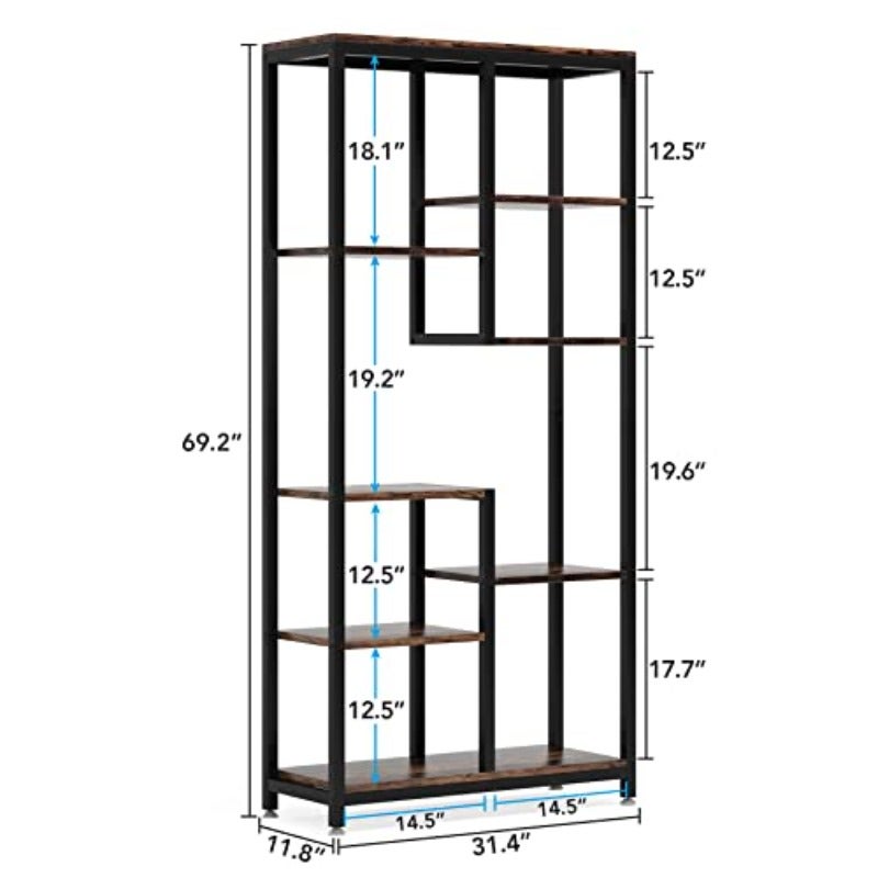 6-Tier Tall Bookshelf Bookcase Industrial 8-Shelf Open Bookcase Storage Display Book Shelves for Living Room Home Office - Image 2