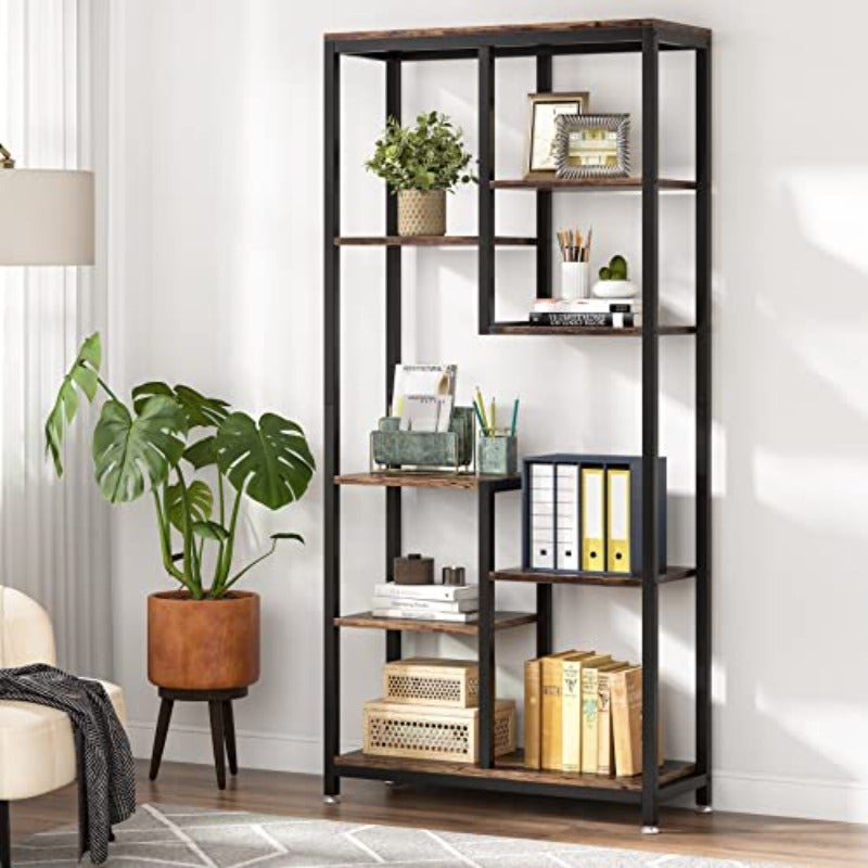 6-Tier Tall Bookshelf Bookcase Industrial 8-Shelf Open Bookcase Storage Display Book Shelves for Living Room Home Office - Image 1
