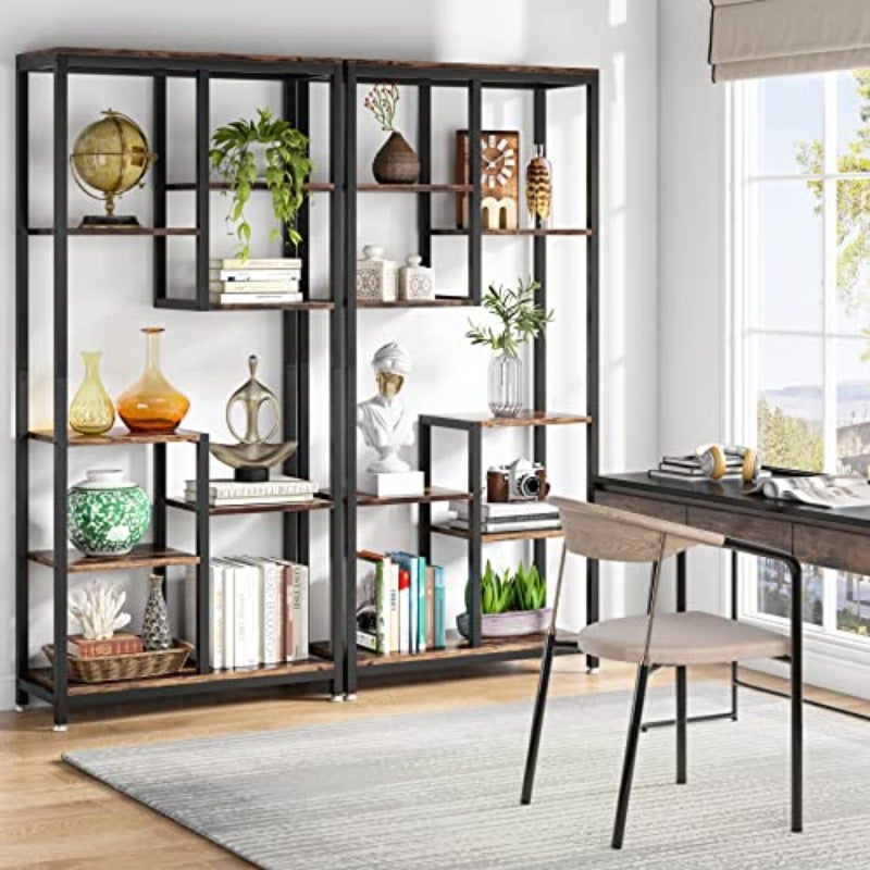 6-Tier Tall Bookshelf Bookcase Industrial 8-Shelf Open Bookcase Storage Display Book Shelves for Living Room Home Office - Image 5