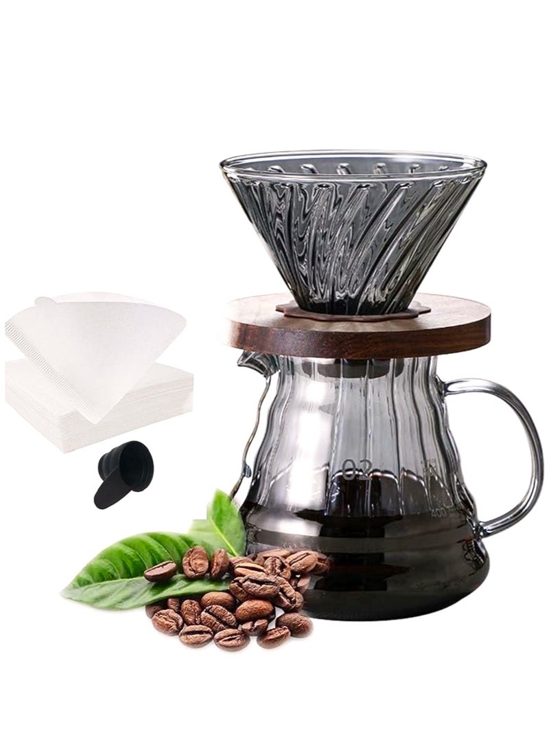 رانك  طقم تقطير v60 الة قهوة مكونة من قمع زجاجي وسيرفر زجاجي ومعلقة قياس وفلتر قهوة  - Image 1