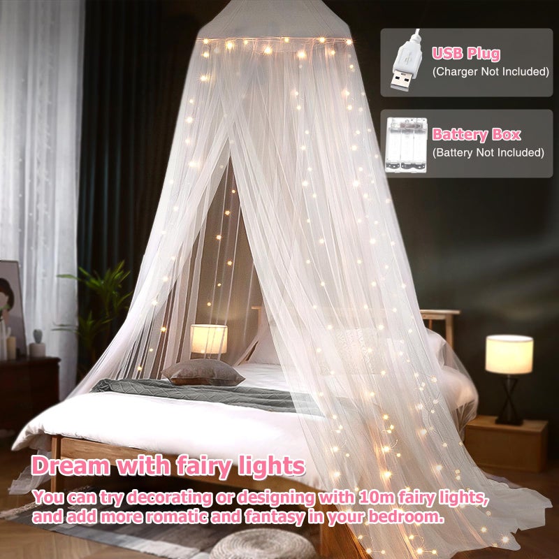 YEERSWAG Bed Canopy with Lights, Bed Canopy for Girls Princess with Luminous Stars, Canopy Bed Curtains for Twin Size Bed, Baby Kids Adult Indoor Decor Bedroom Reading Nook Outdoor Camping, White - Image 2