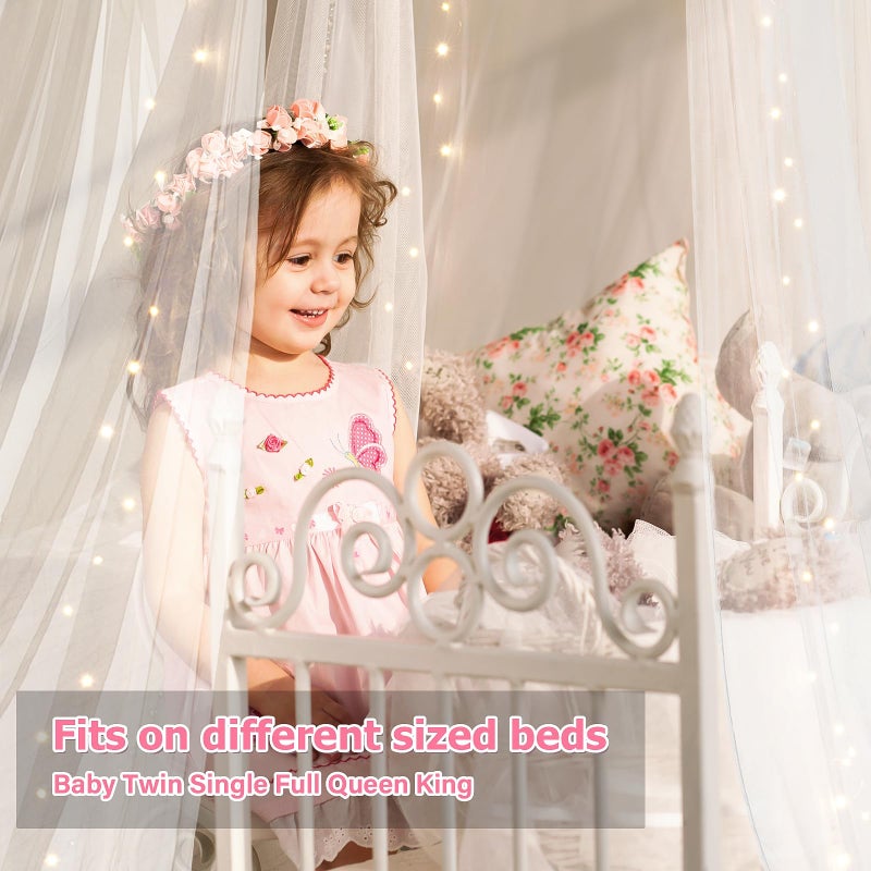 YEERSWAG Bed Canopy with Lights, Bed Canopy for Girls Princess with Luminous Stars, Canopy Bed Curtains for Twin Size Bed, Baby Kids Adult Indoor Decor Bedroom Reading Nook Outdoor Camping, White - Image 5