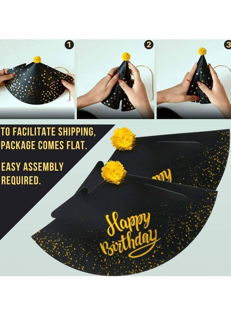 واي آند دي Birthday Party Hats Fun Celebration Kit of 10 Black and Gold Happy Cone for Kids Supplies Decorations - Image 5