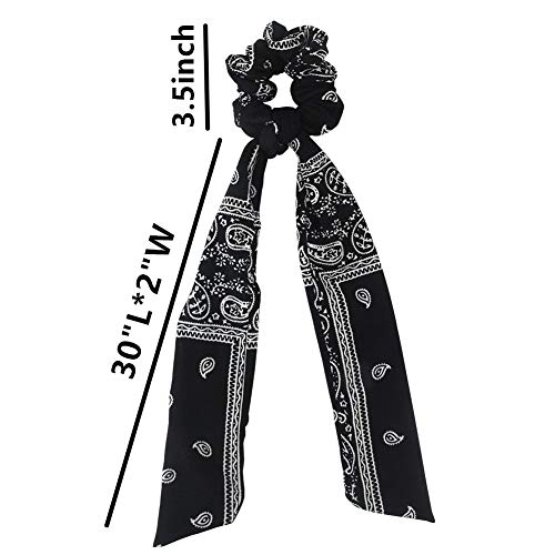 Cutewing Paisley Hair Scrunchies with Bow Hair Scarves Scrunchy Ponytail Holder Elastics Hair Bands Ribbon Hair Tie for Women Girls with 6PCS - Image 3