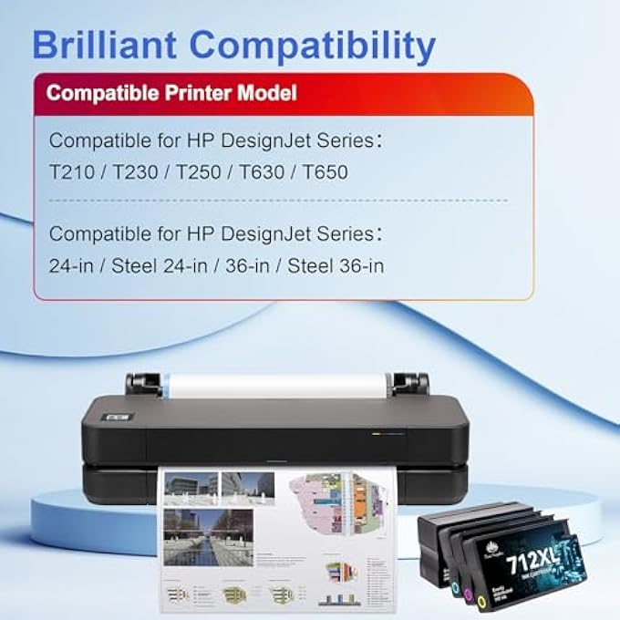 TK REMAUNFACTURED FOR HP 712 INK CARTRIDGES REPLACEMENT FOR HP 712 712XL WORKS WITH HP DESIGNJET T210 T230 T630 T650 STUDIO PLOTTER PRINTERS (4 COLOR MULTIPACK: BLACK/CYAN/MAGENTA/YELLOW) - Image 3