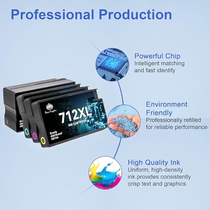 TK REMAUNFACTURED FOR HP 712 INK CARTRIDGES REPLACEMENT FOR HP 712 712XL WORKS WITH HP DESIGNJET T210 T230 T630 T650 STUDIO PLOTTER PRINTERS (4 COLOR MULTIPACK: BLACK/CYAN/MAGENTA/YELLOW) - Image 2