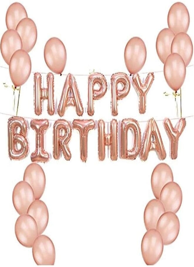 Salux Rose Gold HAPPY BIRTHDAY Letter Balloons Banner and 30Pcs Rose Gold Latex Balloons Rose Gold Party Decorations Kits for kids Birthday Party, Baby Shower Party - Salux Collection 