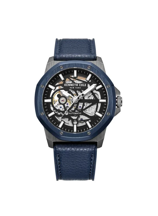 كينيث كول نيو يورك Hollis Black Dial Leather Strap Automatic Watch for Men