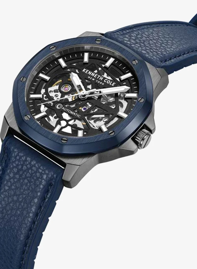 كينيث كول نيو يورك Hollis Black Dial Leather Strap Automatic Watch for Men