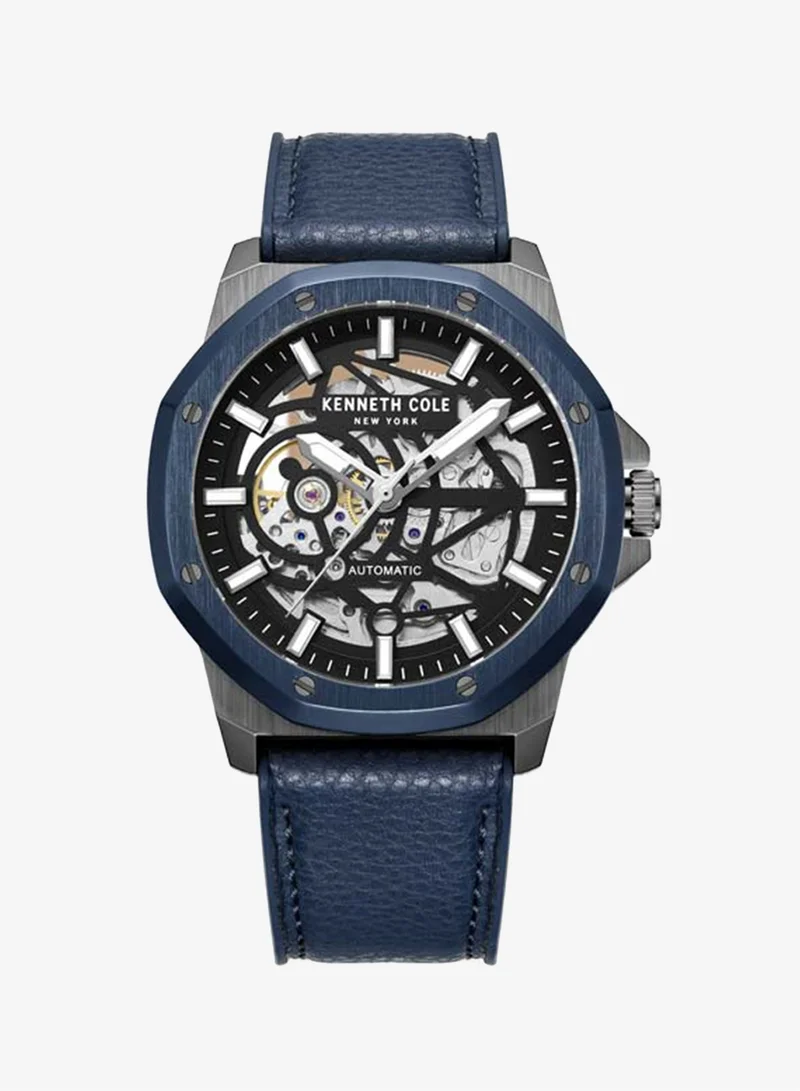 كينيث كول نيو يورك Hollis Black Dial Leather Strap Automatic Watch for Men