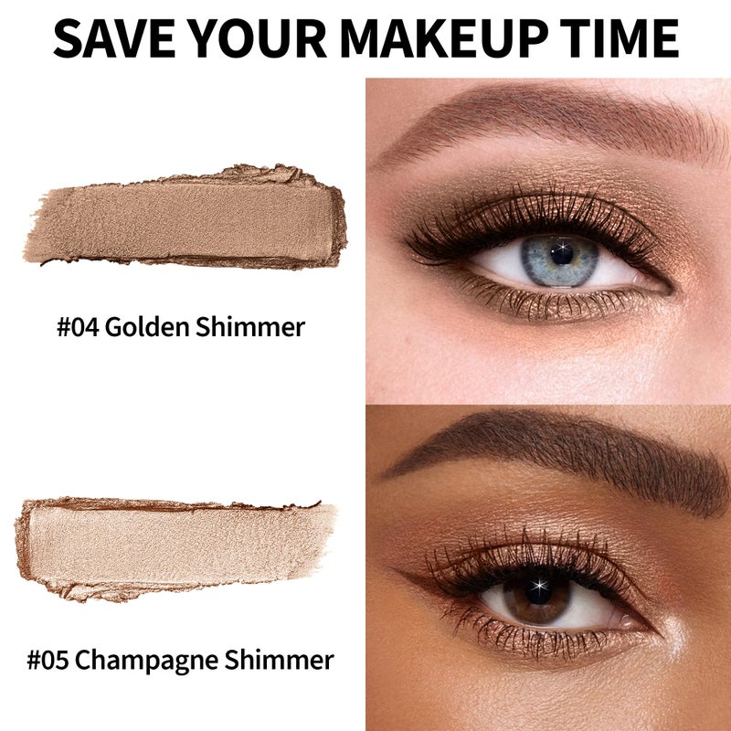 FV Waterproof Eyeshadow Stick Duo,Long-Lasting Cream Eye Shadow Makeup Sets, High Pigmented Eyeshadow Pencil with Shimmer Finish, Natural Look (Golden & Champagne) - Image 4