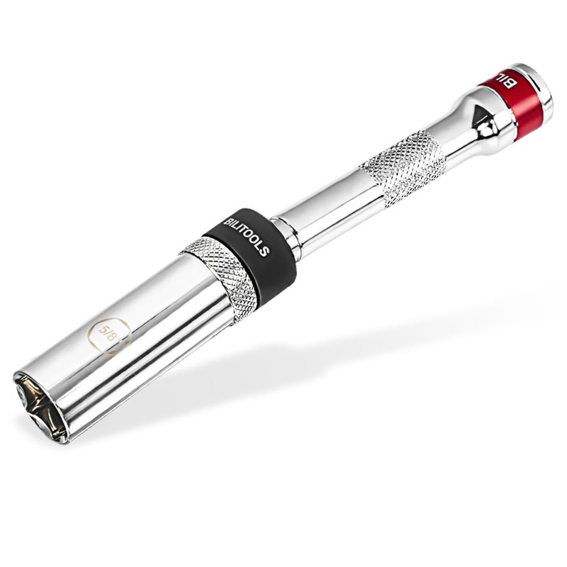 BILITOOLS 5/8-inch Magnetic Spark Plug Socket Swivel Thin Wall Spark Plug Socket 3/8-inch Drive x 6" Total Length with 6-Point, CR-V - Image 1