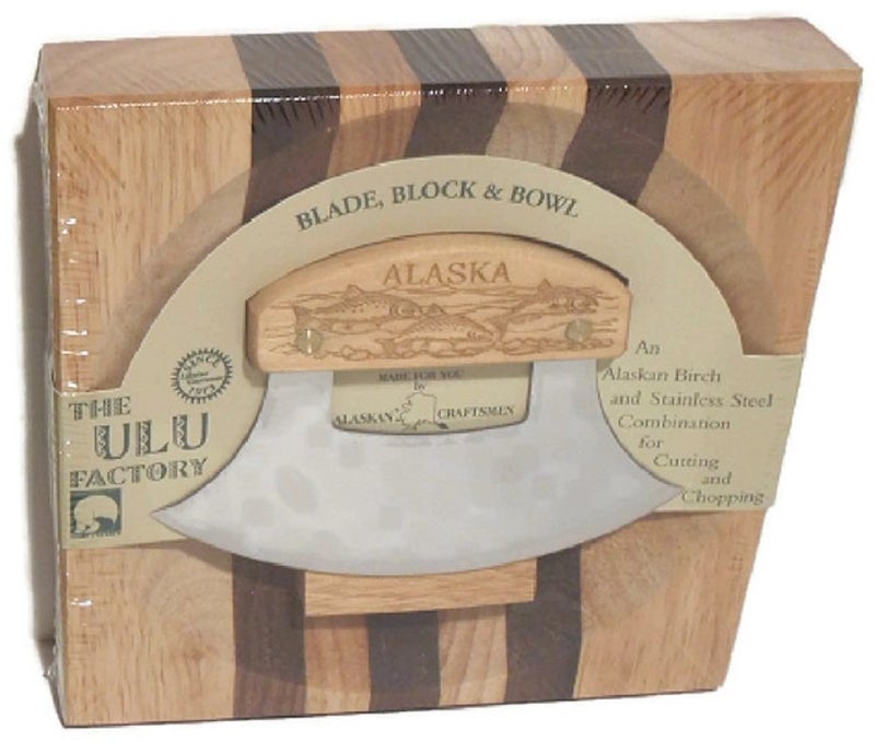 The ULU Factory Large Alaska Ulu Bowl Set Salmon School Etched Handle (1) - Image 3