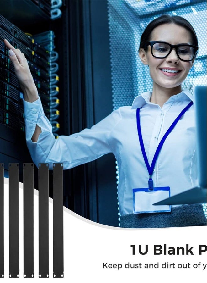5 Pack 1U Black Metal Rack Mount Filler Panels for 19-Inch Server & Network Cabinets - Perfect for Enhancing Rack Aesthetics - Image 2