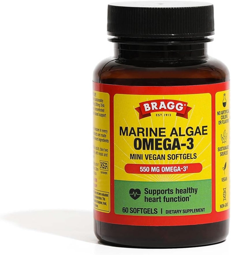 Bragg Omega3 Supplement Capsules with DHA and EPA  60 Vegan Softgels  SustainablySourced Marine Algae  Supports Eye and Brain Health - Image 1