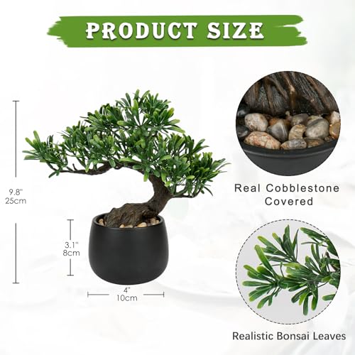 Briful Artificial Bonsai Tree Juniper Faux Plants Indoor Fake Plants Decor with Ceramic Pots for Home Table Office Desk Bathroom Shelf Bedroom Living Room Farmhouse Decorations - Image 2