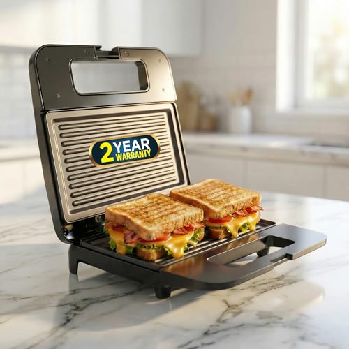 iBELL SM410N 800W Sandwich Maker Electric | Non-Stick Grill & Toast Plates | Handle Lock System | Fast Heating Toaster | Compact Design (Black) - Image 1