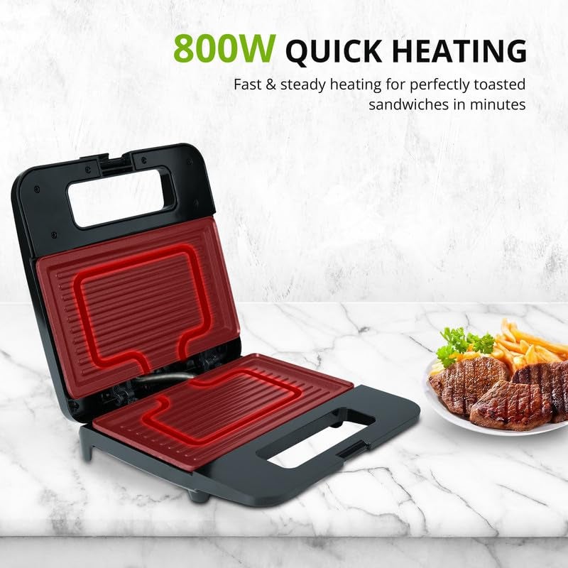 iBELL SM410N 800W Sandwich Maker Electric | Non-Stick Grill & Toast Plates | Handle Lock System | Fast Heating Toaster | Compact Design (Black) - Image 3