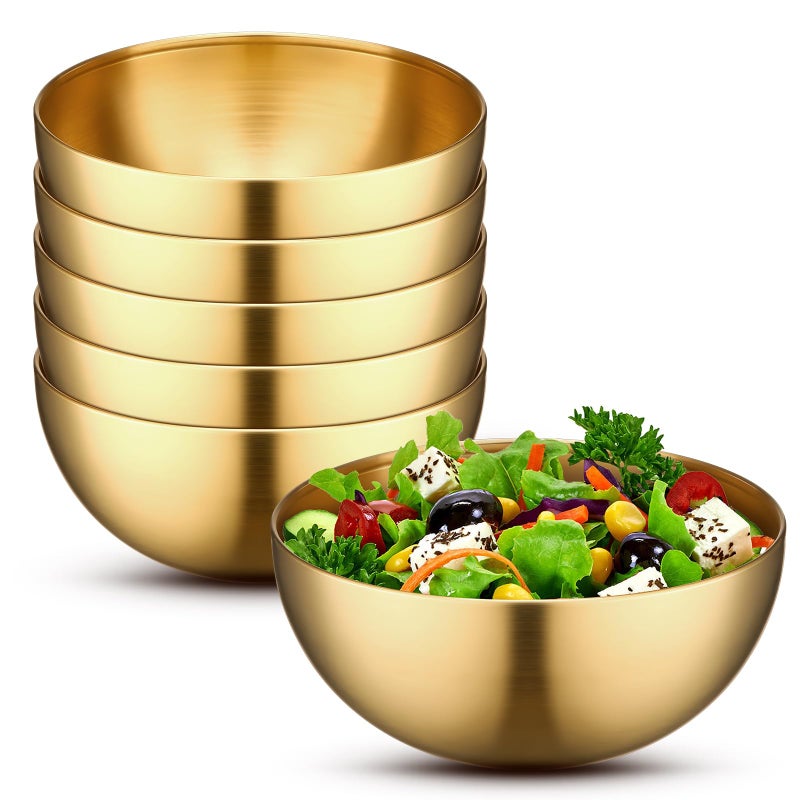Nuogo 6 Pcs Gold Mixing Bowls Stainless Steel Mixing Bowl Decorative Gold Esthetician Bowls Metal Serving Bowl for Facial Cereal Rice Noddle Fruit Kitchen Party Cooking Baking Prepping59 Inches - Image 2
