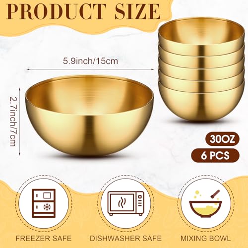 Nuogo 6 Pcs Gold Mixing Bowls Stainless Steel Mixing Bowl Decorative Gold Esthetician Bowls Metal Serving Bowl for Facial Cereal Rice Noddle Fruit Kitchen Party Cooking Baking Prepping59 Inches - Image 3