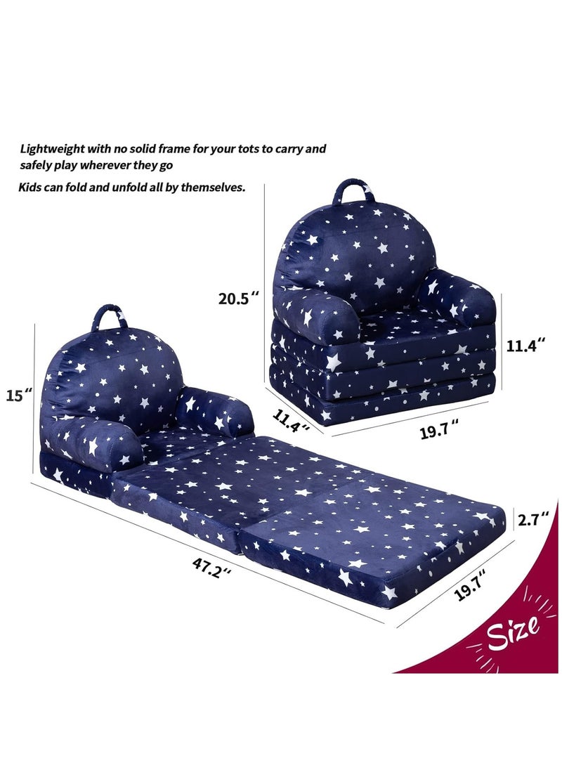 Foldable 2 in 1 Kids Cartoon Sofa, Children Plush Backrest Armchair Bed, Flip Open Couch Seat Chair, Plush Cat Shape Children Couch Backrest with 3 Floor Pad for Infant Toddler Baby