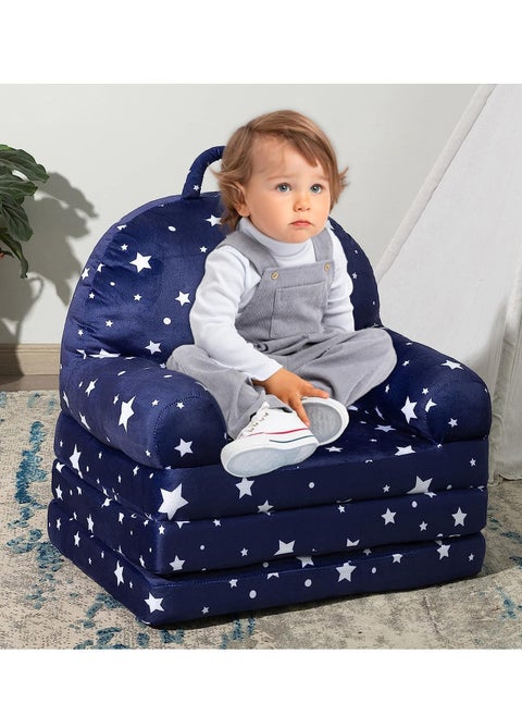 Foldable 2 in 1 Kids Cartoon Sofa, Children Plush Backrest Armchair Bed, Flip Open Couch Seat Chair, Plush Cat Shape Children Couch Backrest with 3 Floor Pad for Infant Toddler Baby