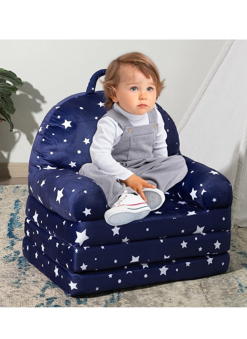 XiuWoo Foldable 2 in 1 Kids Cartoon Sofa, Children Plush Backrest Armchair Bed, Flip Open Couch Seat Chair, Plush Cat Shape Children Couch Backrest with 3 Floor Pad for Infant Toddler Baby  - Image 1