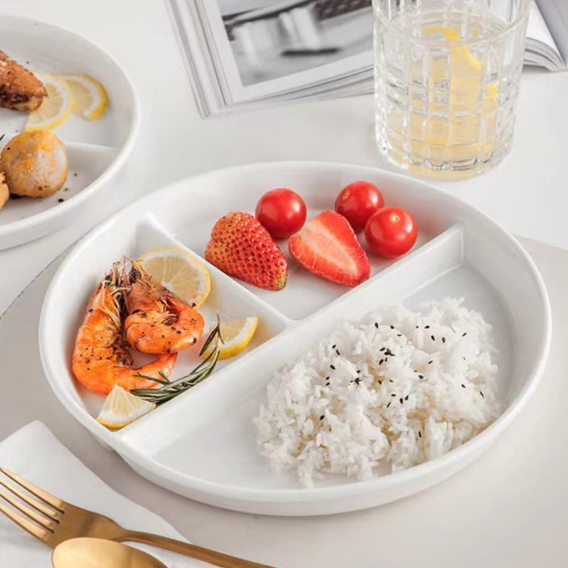 RUIBOLU Unbreakable Divided Plates 5PCS for Kids Adults Compartment Plates Lightweight Reusable Dinnerware Portion Control5PackWhite 9IN - Image 1