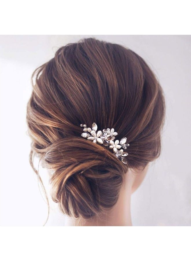 JAKAWIN Jakawin Bride Wedding Pearl Hair Pins Flower Hair Piece Rhinestone Bridal Hair Accessories for Women HP065 (Silver)  - Image 1