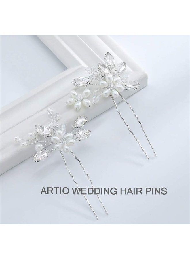 JAKAWIN Jakawin Bride Wedding Pearl Hair Pins Flower Hair Piece Rhinestone Bridal Hair Accessories for Women HP065 (Silver)  - Image 2