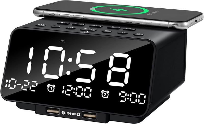 Dolphy Dock Station Dual Alarm Clock FM Radio LED Display Wireless Bluetooth Player Support HandsFree Call TFCard USB PortNapSleep TimerDayDate Display with Dimming - Image 1