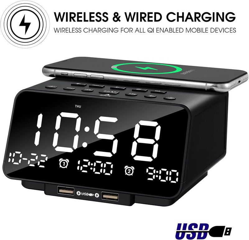 Dolphy Dock Station Dual Alarm Clock FM Radio LED Display Wireless Bluetooth Player Support HandsFree Call TFCard USB PortNapSleep TimerDayDate Display with Dimming - Image 5