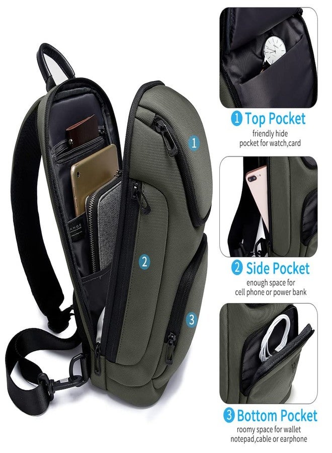 BANGE Sling Bag for Men,Shoulder bags Crossbody Sling Backpack for Men and Women, Green, Durable - Image 3