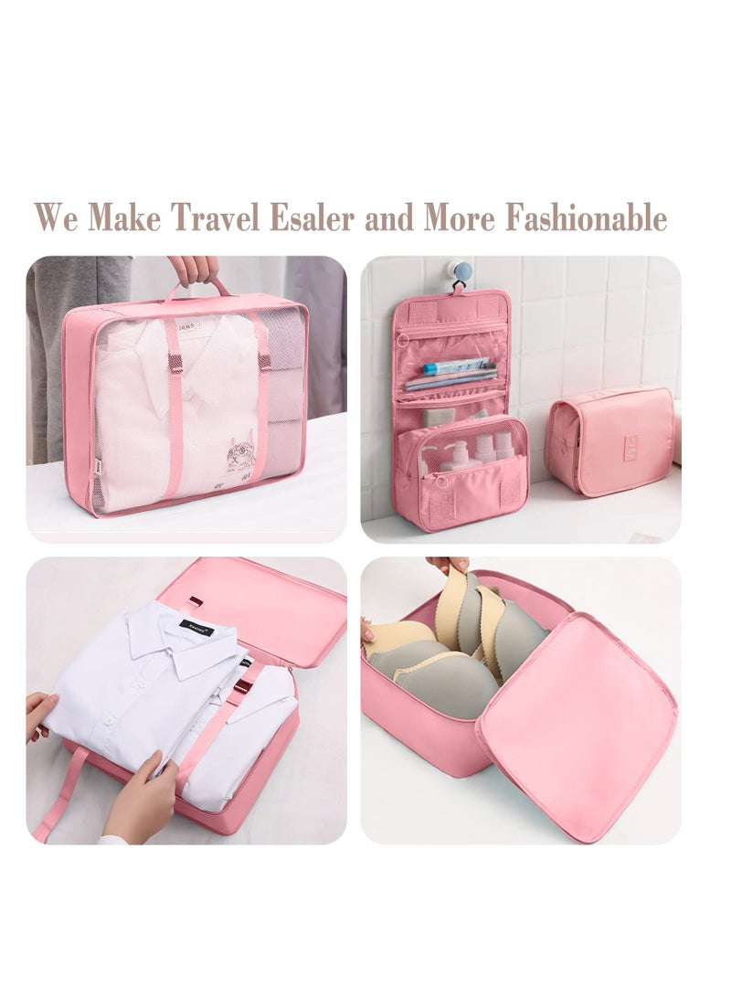8-Piece Travel Packing Cubes Set with Toiletry and Shoe Bags, Made from Durable Waterproof Fabric for Organized Travel Accessories (Pink) - Image 5