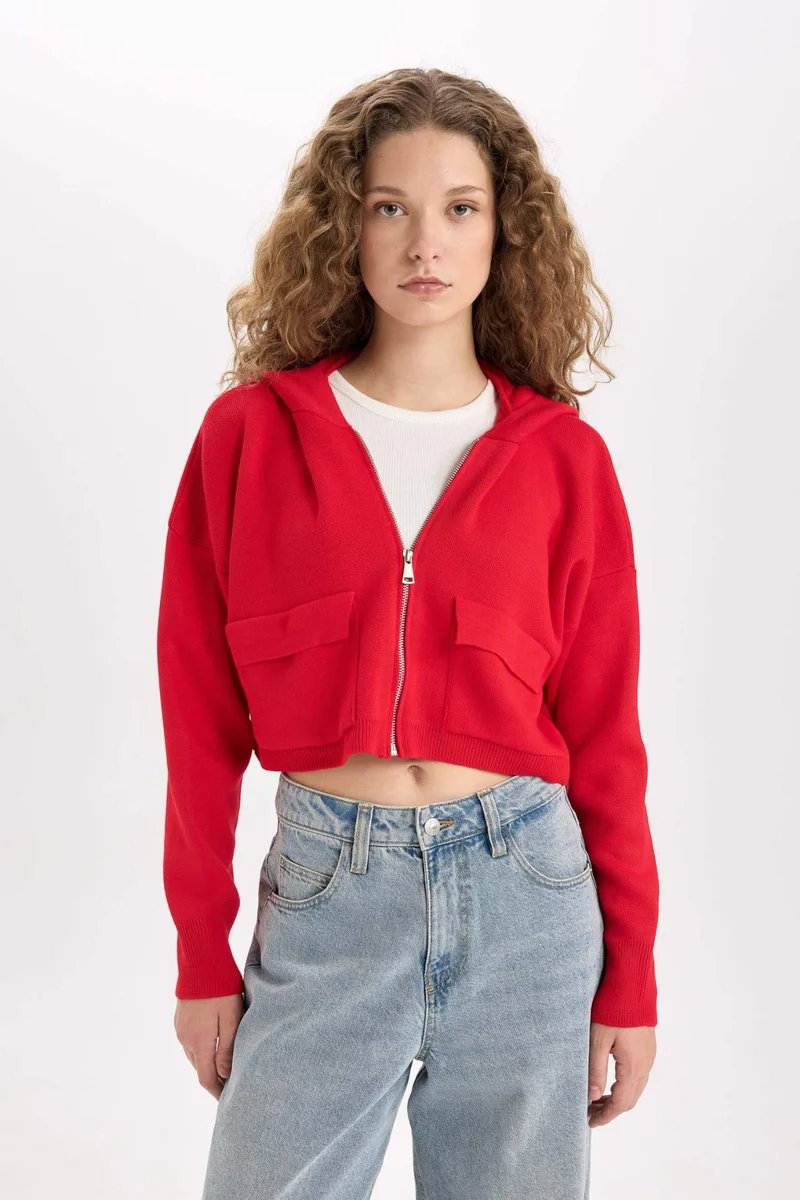 ديفاكتو Regular Fit Hooded Knitwear Cardigan