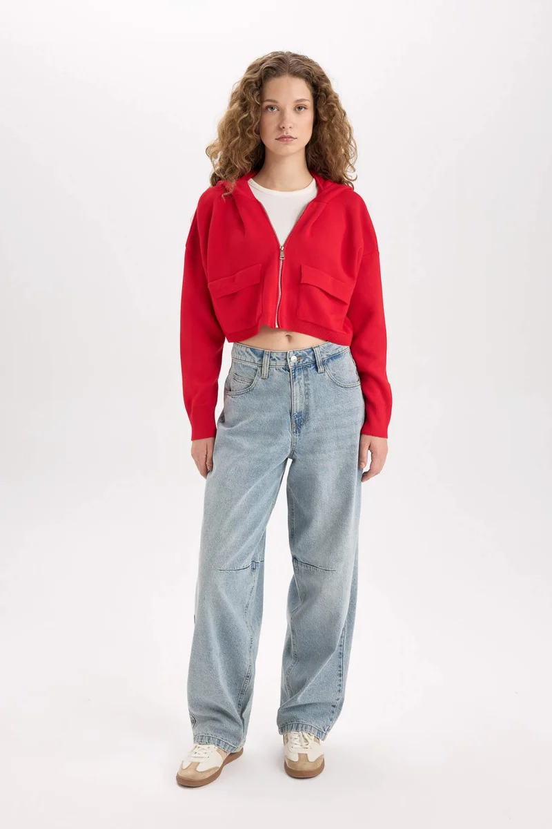 ديفاكتو Regular Fit Hooded Knitwear Cardigan