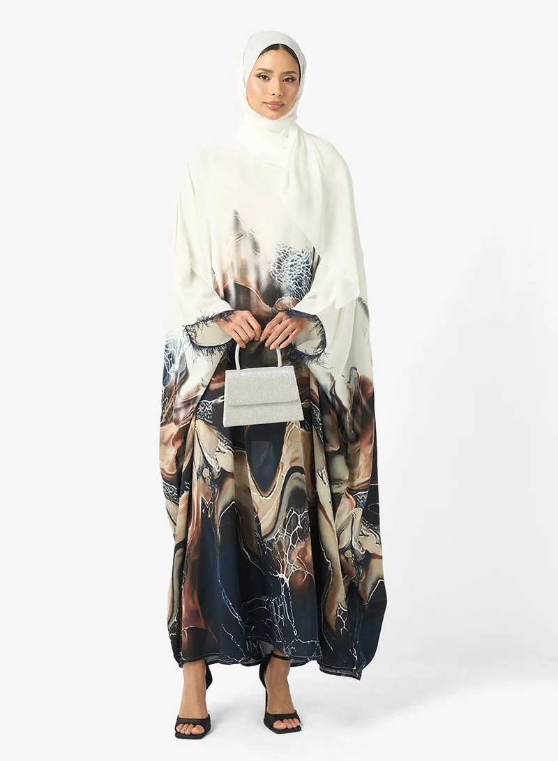 hayas closet Feather Cuff Detail Abaya