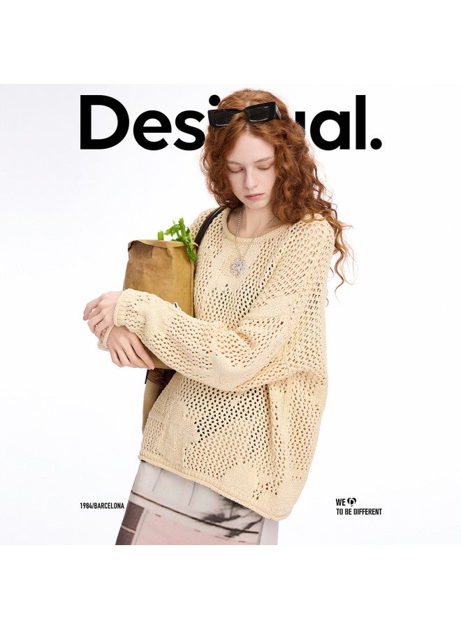 DESIGUAL sweater De Punto De Ganchillo Beige Holgado Para Mujer, Primavera-verano 2025 - Image 4
