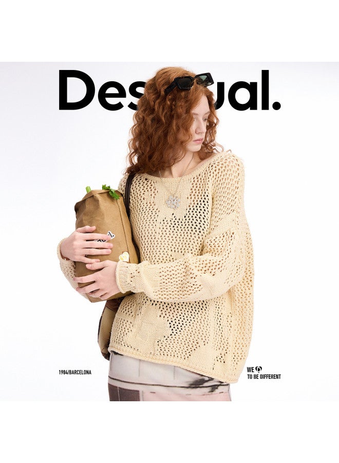 DESIGUAL sweater De Punto De Ganchillo Beige Holgado Para Mujer, Primavera-verano 2025 - Image 5