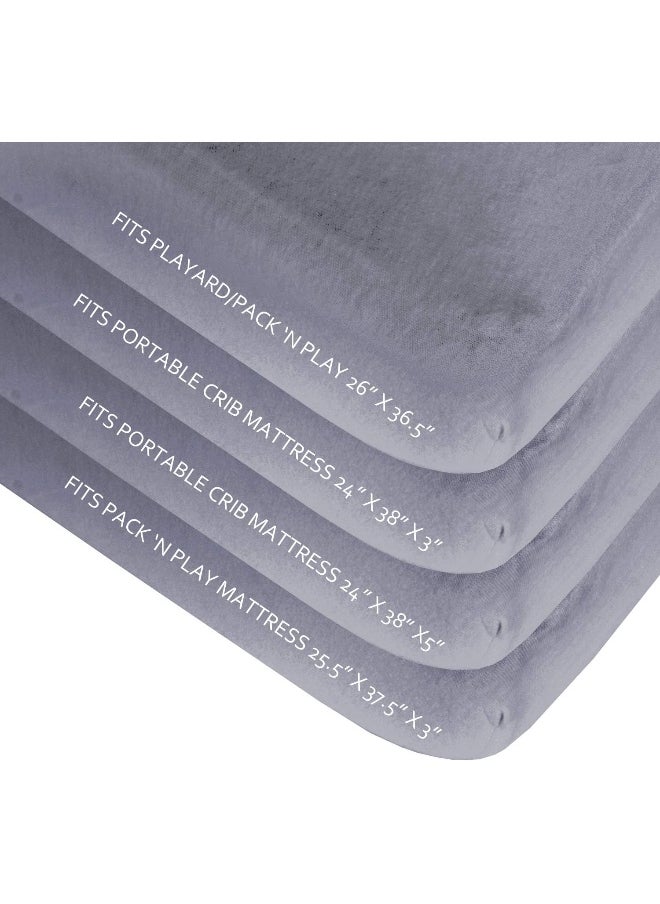 Biloban - Biloban Pack and Play Sheets Fitted, 2 Pack Pack and Play Sheet Fits for Graco Pack n Play Mattress, Neutral Playard Sheets for Baby Boys and Girl, Grey, 38”X 26” - Image 1