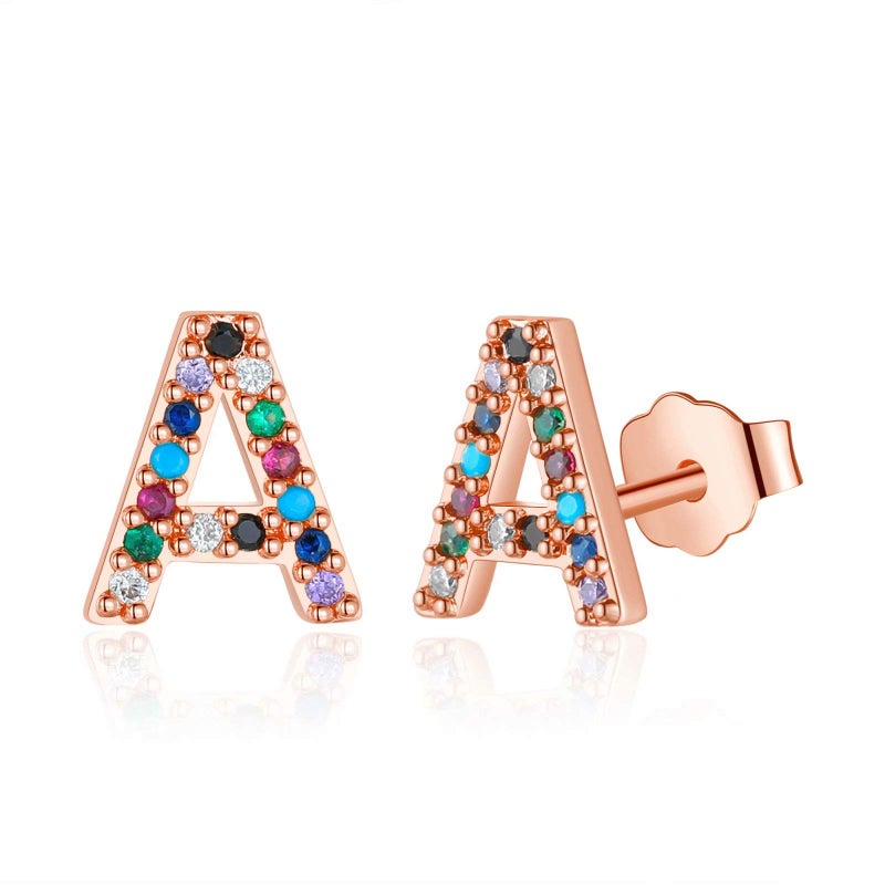 Memorjew Easter Gifts for Kids Teen Girls - Initial Stud Earrings for Girls Birthday Gifts for Year old Girl Teen Kid, Hypoallergenic 925 Sterling Silver Post Rainbow Cubic Zirconia A Earring - Image 1
