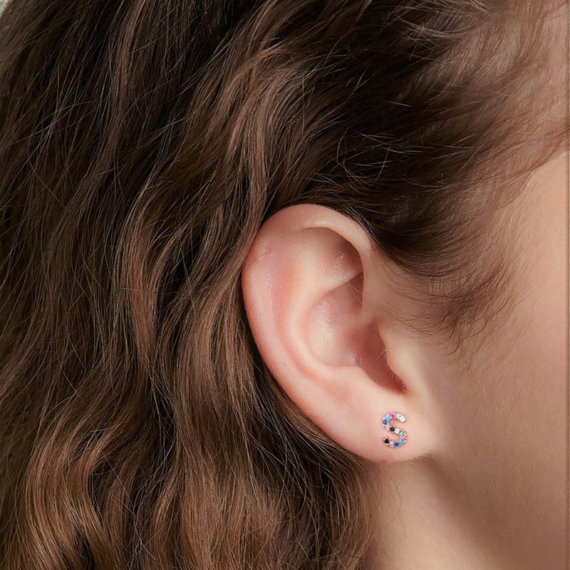 Memorjew Easter Gifts for Kids Teen Girls - Initial Stud Earrings for Girls Birthday Gifts for Year old Girl Teen Kid, Hypoallergenic 925 Sterling Silver Post Rainbow Cubic Zirconia A Earring - Image 3