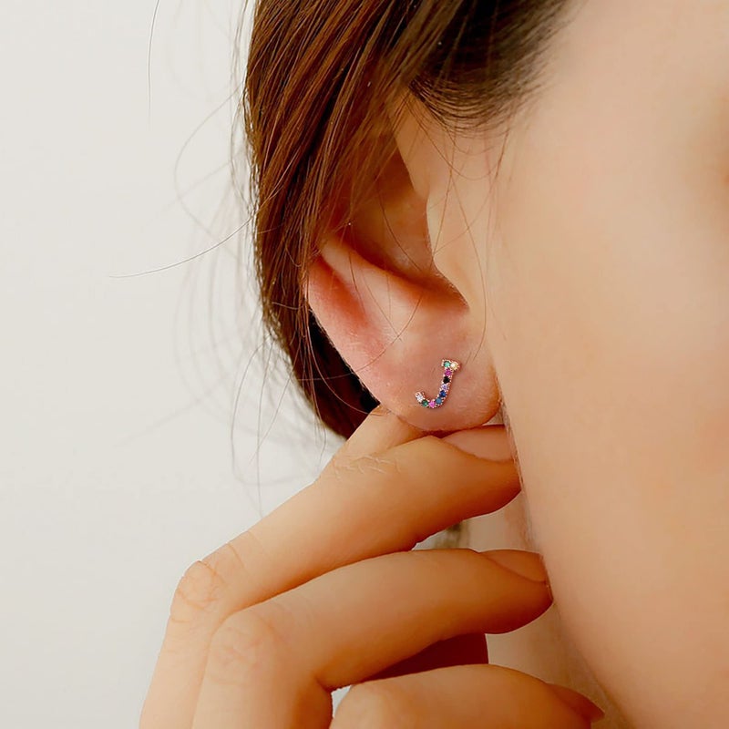 Memorjew Easter Gifts for Kids Teen Girls - Initial Stud Earrings for Girls Birthday Gifts for Year old Girl Teen Kid, Hypoallergenic 925 Sterling Silver Post Rainbow Cubic Zirconia A Earring - Image 5