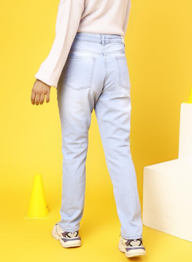 Tales & Stories Girl's Light Blue Boy Friend fit Spandex Washed Jeans-B100512-16-17Y-WH - Image 2