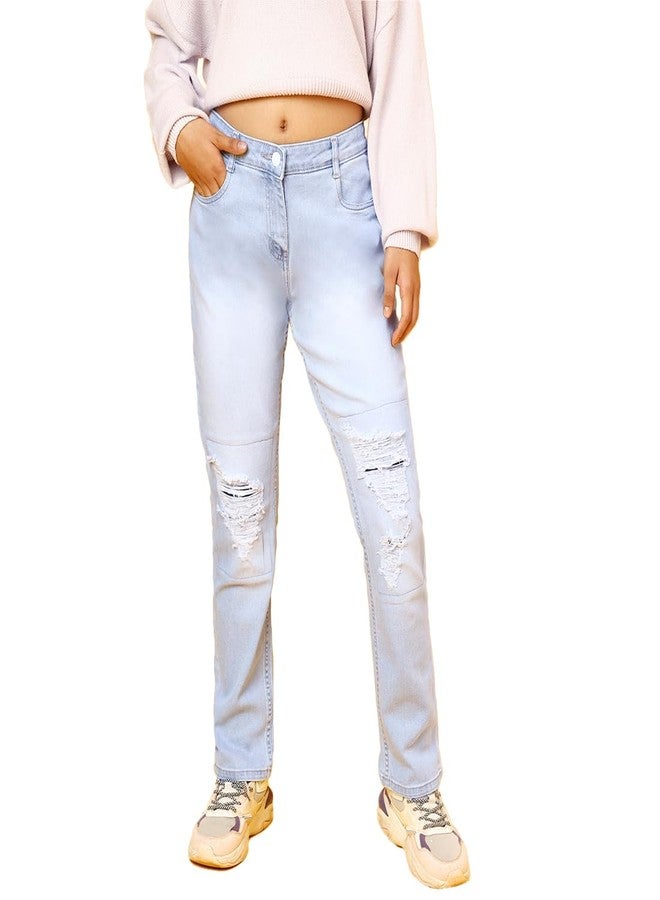 Tales & Stories Girl's Light Blue Boy Friend fit Spandex Washed Jeans-B100512-16-17Y-WH - Image 1