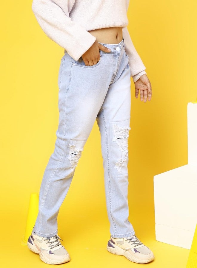 Tales & Stories Girl's Light Blue Boy Friend fit Spandex Washed Jeans-B100512-16-17Y-WH - Image 3