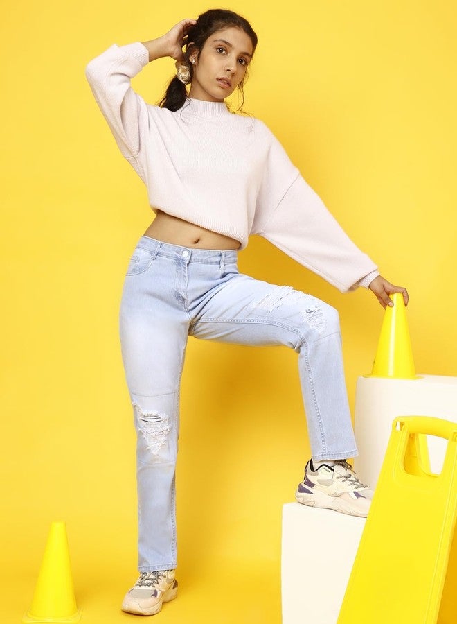 Tales & Stories Girl's Light Blue Boy Friend fit Spandex Washed Jeans-B100512-16-17Y-WH - Image 4