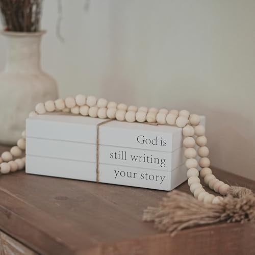 RUIRUICO Decorative Books for Home Decor, Wooden Faux Book for Decoration, Farmhouse Stacked Display Books (God is still writing your story) - Image 4