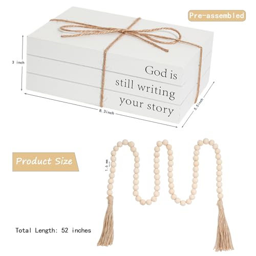 RUIRUICO Decorative Books for Home Decor, Wooden Faux Book for Decoration, Farmhouse Stacked Display Books (God is still writing your story) - Image 3